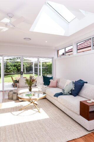 Completed home extension in Epping, Hamptons style living room