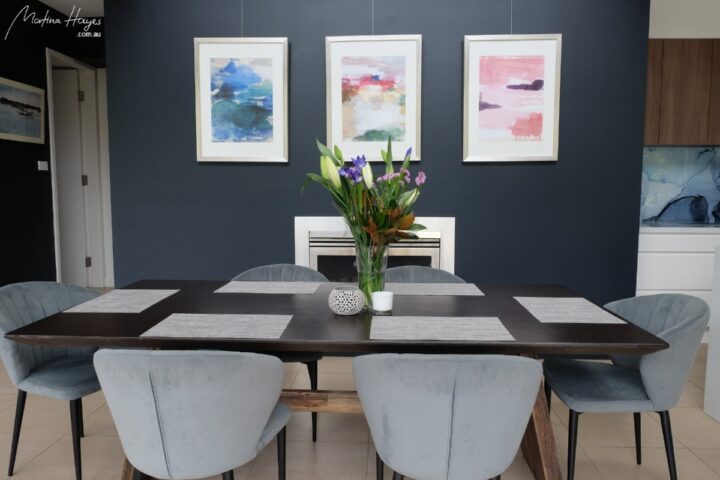 dining room with abstract artwork